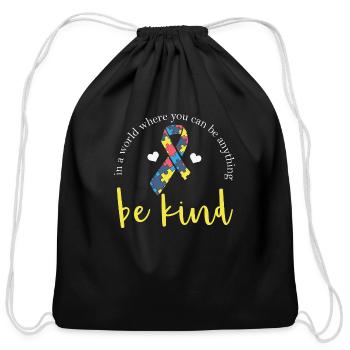 Be Kind Ribbon Puzzle Autism T-Shirt - Cotton Drawstring Bag - black - Front