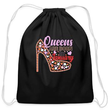Queens Are Born In January - Cotton Drawstring Bag - black - Front