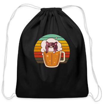 Funny cat: beer - Cotton Drawstring Bag - black - Front