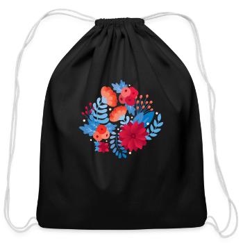 Red Flowers - Cotton Drawstring Bag - black - Front