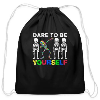 Autism Awareness Skeleton Cricut t- Shirt - Cotton Drawstring Bag - black - Front