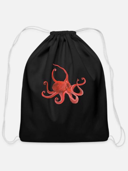 Giant Pacific Octopus - Cotton Drawstring Bag - black
