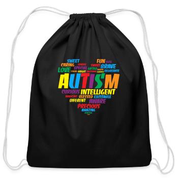 Autism Awareness Autism Heart Shirt - Cotton Drawstring Bag - black - Front