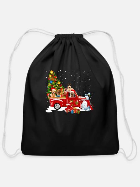 Retriever Christmas Tree On The Car Snow Man Funny - Cotton Drawstring Bag - black