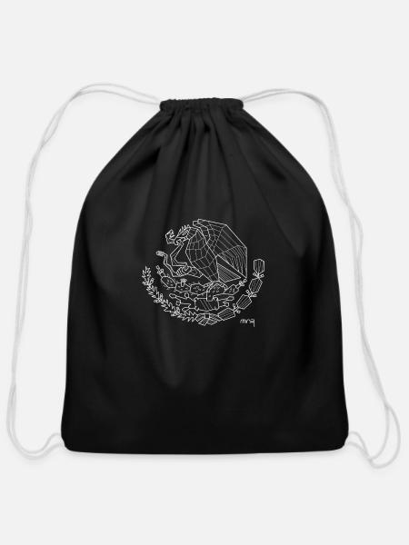 Mexico Coat of Arms White - Cotton Drawstring Bag - black
