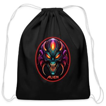 Alien face - Cotton Drawstring Bag - black - Front