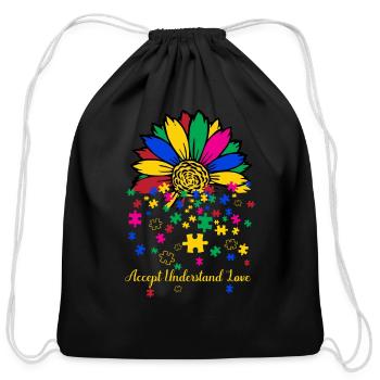 Sunflower Lover Autism Cricut Shirt - Cotton Drawstring Bag - black - Front