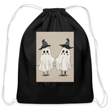 two cute ghosts - Cotton Drawstring Bag - black - Front