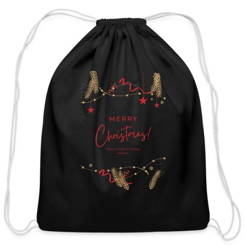 Merry Christmas Typography Design - Cotton Drawstring Bag