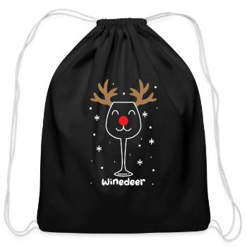 Funny Christmas Winedeer Wine Deer Reindeer - Cotton Drawstring Bag - black - Front