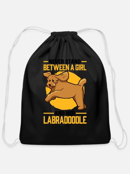 Fille Avec Labradoodle Australie Goldendoodle - Cotton Drawstring Bag - black