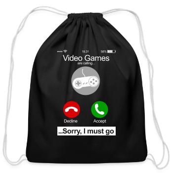 Video Games Are Calling Phone Screen Funny Video - Cotton Drawstring Bag - black - Front