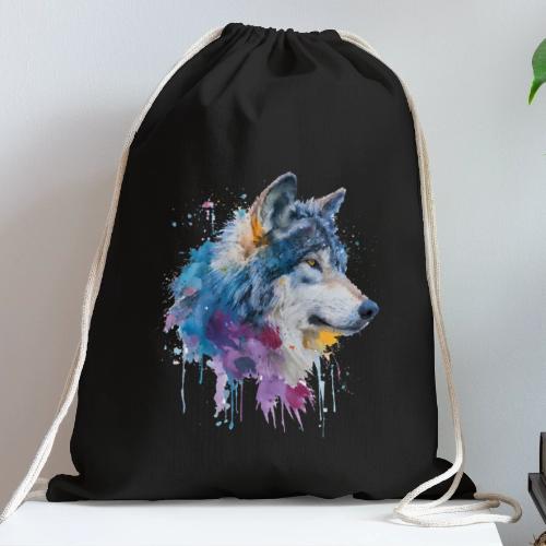 Splash-Art Wolf Head - Cotton Drawstring Bag