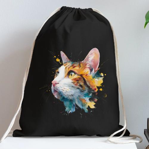 Cat: Feline Ink Burst - Cotton Drawstring Bag