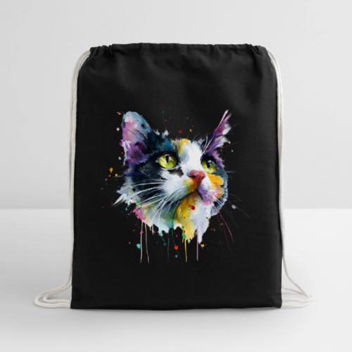 Cat: Painted Purr Expression - Cotton Drawstring Bag
