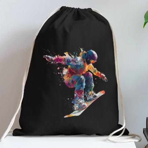 Snowboarding: Frozen Flight - Cotton Drawstring Bag