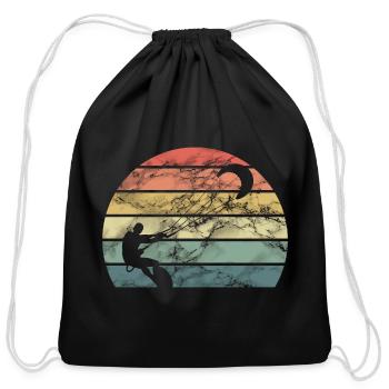Retro Kitesurfer No Wind No Fun - Cotton Drawstring Bag - black - Front