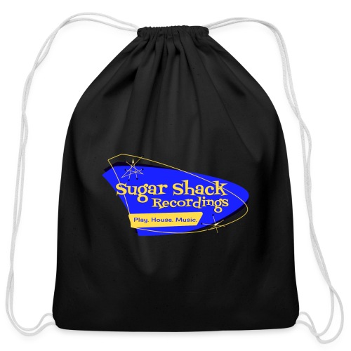 Mid Century Shack Blue Yellow - Cotton Drawstring Bag