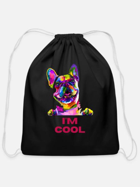 Unique design dog lover - Cotton Drawstring Bag - black