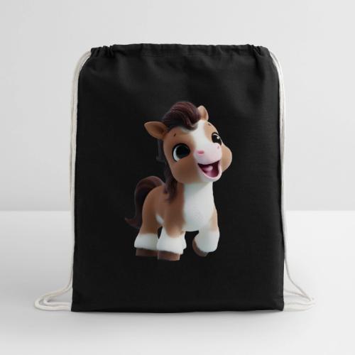 Sweet Cartoon Baby Pony in Brown and White - Cotton Drawstring Bag
