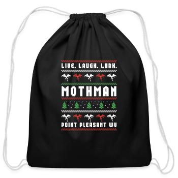 Mothman Ugly Christmas Sweater Live Laugh Lurk - Cotton Drawstring Bag - black - Front