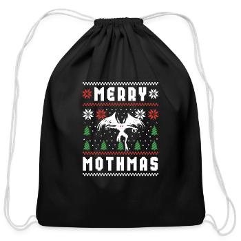 Mothman Ugly Christmas Sweater Merry Mothmas - Cotton Drawstring Bag - black - Front