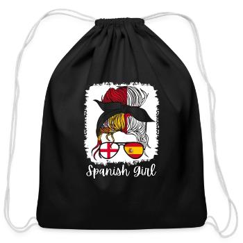 España Half English Half Spanish Girl Spain chica - Cotton Drawstring Bag - black - Front