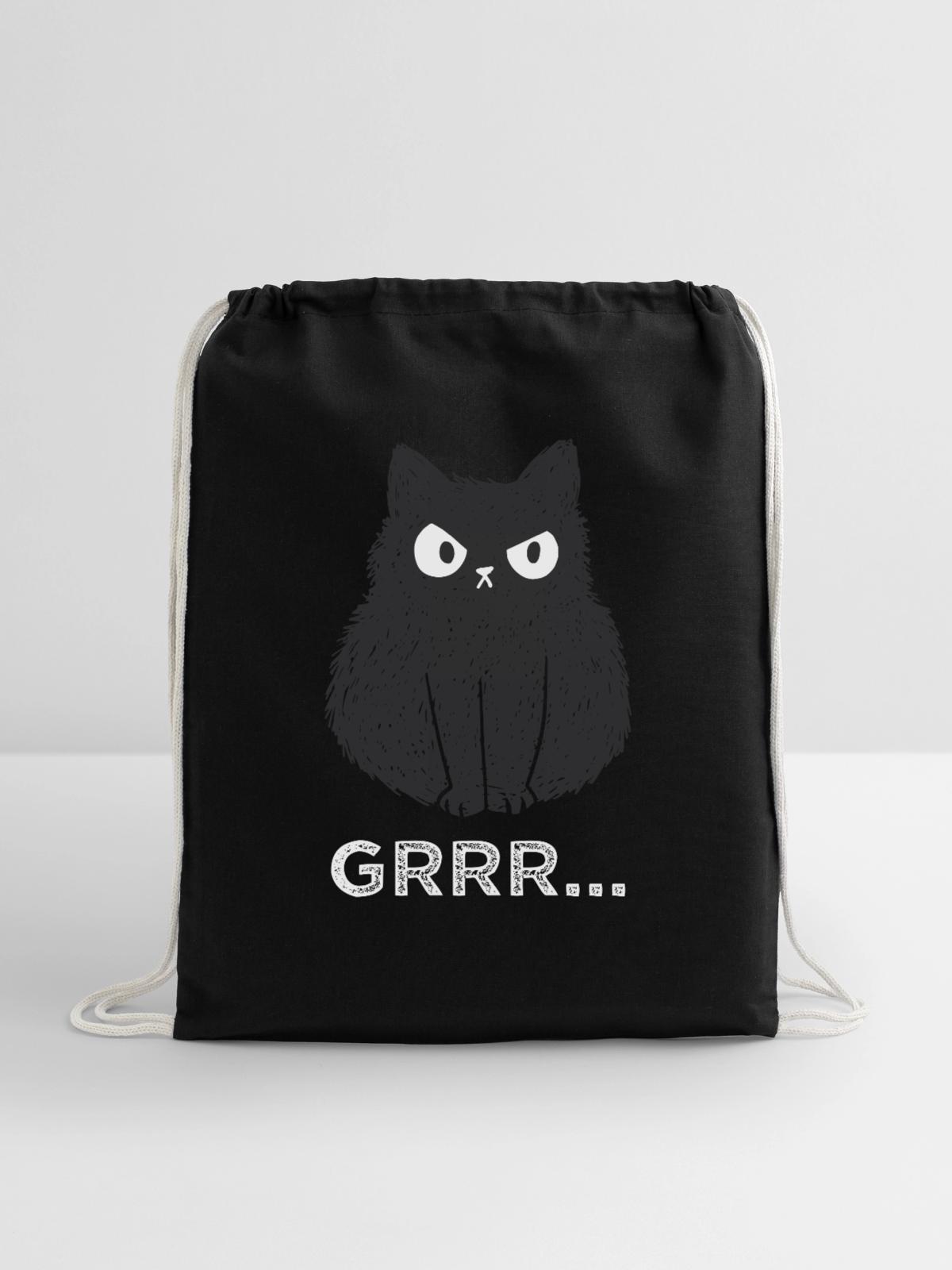 funny cat - Cotton Drawstring Bag - black - Front