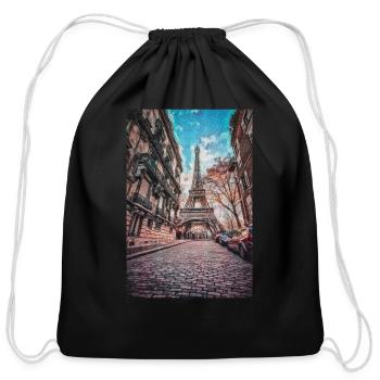 Vintage Eiffel Tower -Paris Painting France Lover - Cotton Drawstring Bag - black - Front