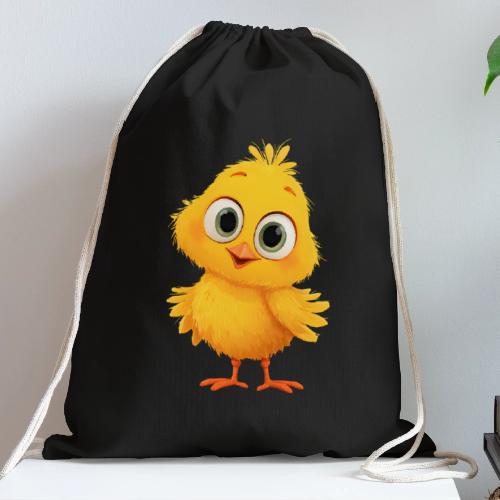 Sweet Yellow Cartoon Chick with Joyful Smile - Cotton Drawstring Bag