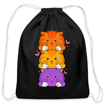 Cute Cat Owner Kitten Lovers Colorful Tabby Cat - Cotton Drawstring Bag - black - Front