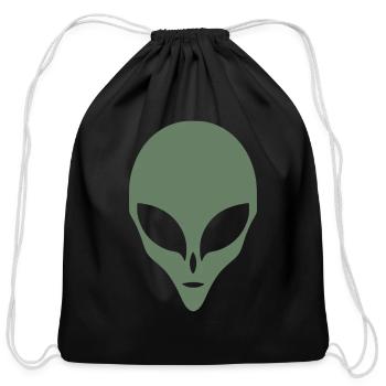 Alien Silhouette Head Face - Cotton Drawstring Bag - black - Front