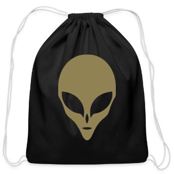 Alien Silhouette Head Face - Cotton Drawstring Bag - black - Front