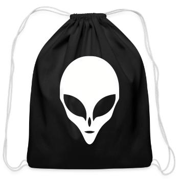 Alien Silhouette Head Face - Cotton Drawstring Bag - black - Front