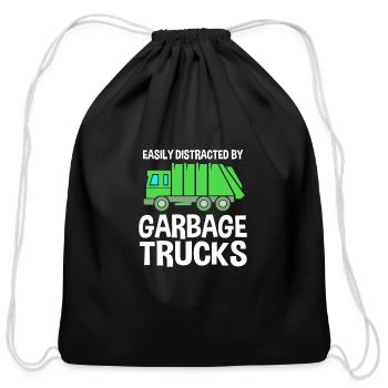 Garbage Truck Easily Distracted By Garbage Trucks - Cotton Drawstring Bag - black - Front