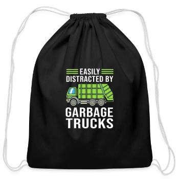 Garbage Truck Easily Distracted By Garbage Trucks - Cotton Drawstring Bag - black - Front