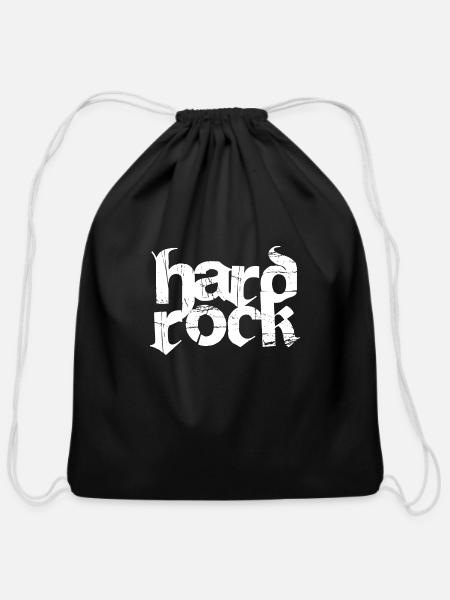 hard rock typography - Cotton Drawstring Bag - black