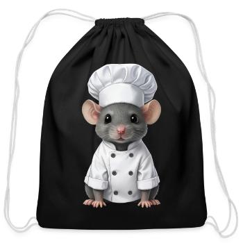Cute rat cook restaurant food waiter - Cotton Drawstring Bag - black - Front