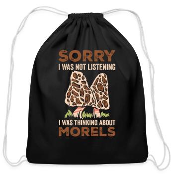 Thinking About Morels Mycology Mushroom Morel - Cotton Drawstring Bag - black - Front