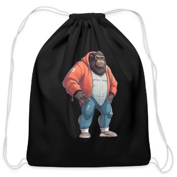 Cool Gorilla in Street Art Style - Cotton Drawstring Bag - black - Front