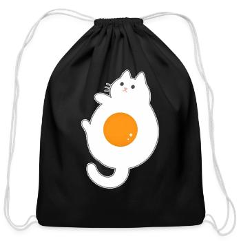 Funny Cat Eggwhite - Cotton Drawstring Bag - black - Front