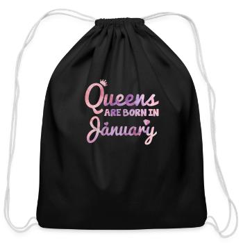 Queens are born in January - Cotton Drawstring Bag - black - Front