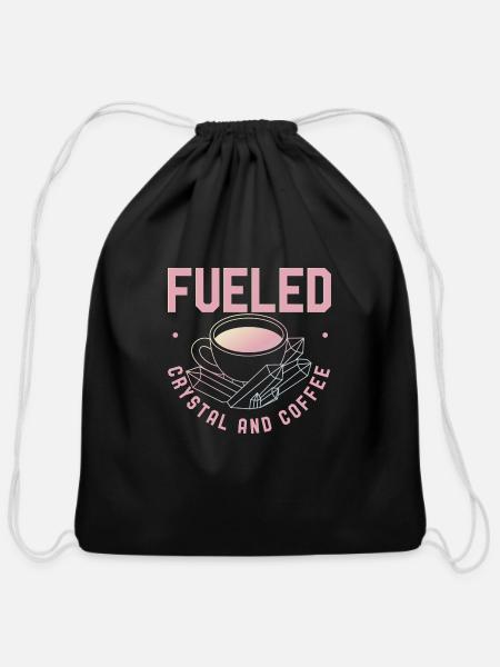 Fueled By Crystals And Coffee - Cotton Drawstring Bag - black