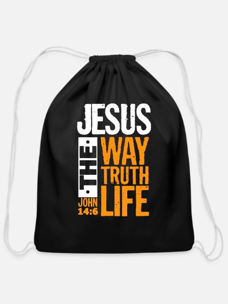Jesus The Way Truth Life John - Cotton Drawstring Bag - black