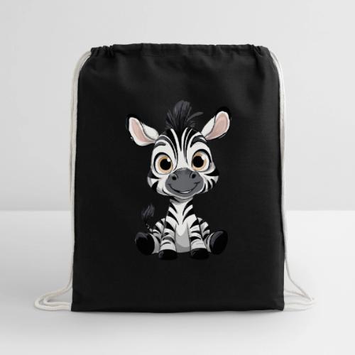 Adorable Cartoon Baby Zebra with Innocent Eyes - Cotton Drawstring Bag