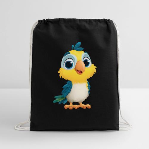 Playful Cartoon Parrot with Big Happy Eyes - Cotton Drawstring Bag