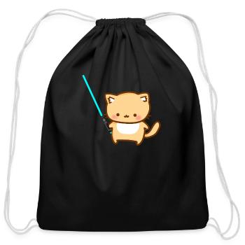 Cute cat with blue lightsaber - Cotton Drawstring Bag - black - Front