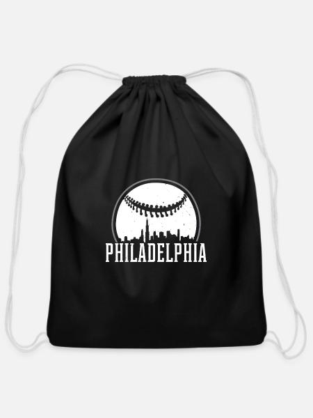 Philadelphia Cityscape Baseball - Cotton Drawstring Bag - black