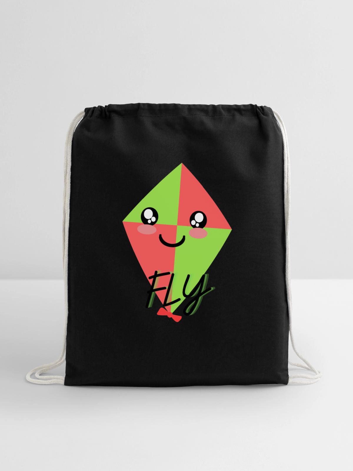 Fly Kite - Cotton Drawstring Bag - black - Front