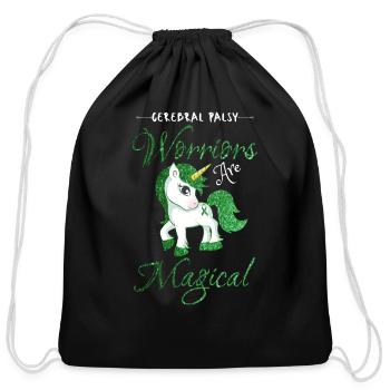 Cerebral Palsy Warriors Are Magical Cute Green - Cotton Drawstring Bag - black - Front